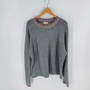J. Crew Factory Gray Rainbow Crew Neck Collar Extra Soft Fuzzy Sweater Size XL